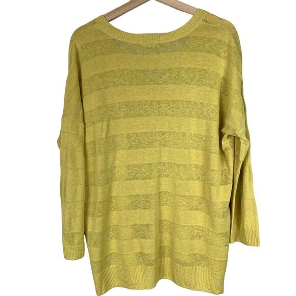 Anthropologie Cotton Linen Striped V Neck Lightweight Sweater Tunic Top Yellow L - Picture 5 of 8